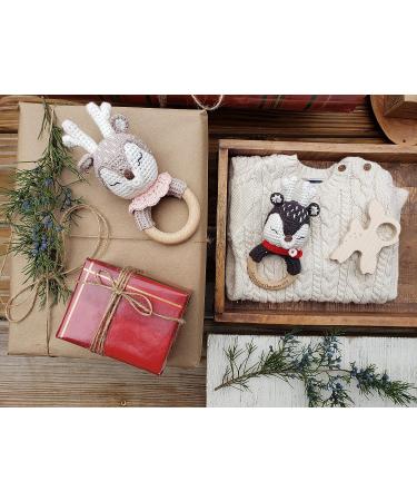 Forest Friends Amigurumi Crochet Teether Toy Rattle - Natural Wooden Ring (Honey Deer) - Buy Online on GoSupps.com