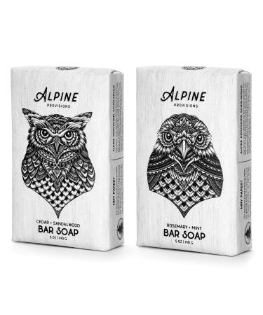 Alpine Provisions Vegan Bar Soap Cedar + Sandalwood & Rosemary + Mint 5 oz ea Plastic-free Paper Wrapping Variety Pack of 2.