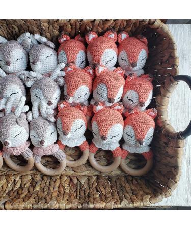 Forest Friends Amigurumi Crochet Teether Toy Rattle - Natural Wooden Ring (Honey Deer) - Buy Online on GoSupps.com