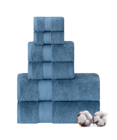 TEXTILOM 100% Turkish Cotton 6 Pcs Bath Towel Set, Luxury Bath Towels for Bathroom, Soft & Absorbent Bathroom Towels Set (2 Bath Towels, 2 Hand Towels, 2 Washcloths)- Mid Blue 6 Pcs Towel Set Mid Blue