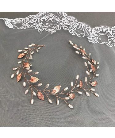 Kercisbeauty Pearl Headpiece Bridal Hair Accessories Women Wedding Leaf Tiara Girls Headpiece Prom Jewelry Rose Gold - Buy Online on GoSupps.com