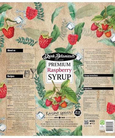 Drink Botanicals Ireland Raspberry Syrup | Made from Raspberry Juice & Pulp| Natural Fruit Content | Flavored Syrup for Beverages | 30 Servings 500ML Glass Bottle - Buy Online on GoSupps.com