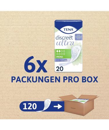 TENA DISCREET Mini - 120 Individual Incontinence Pads for Women | Monthly Package (6 x 20) | Ideal for Light Bladder Weakness & Leakage - Buy Online on GoSupps.com