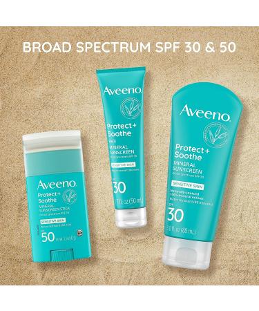 Aveeno Protect + Soothe Mineral Sunscreen Lotion SPF 30 - Fragrance-Free - 3.0 fl. oz - Water-Resistant UVA/UVB Protection for Sensitive Skin - Buy Online on GoSupps.com