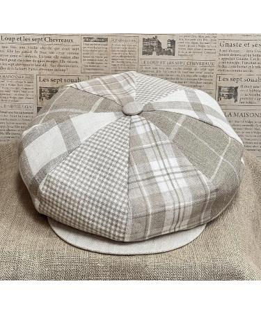 Emstate Linen 8 Panel Applejack Newsboy Cap | Made in USA | Various Solid Colors and Patterns | Oatmeal Plaid - Buy Online on GoSupps.com