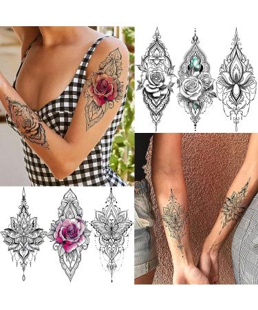 32 Sheets Sexy Black Lotus Temporary Tattoos for Women - Indian Tribal Lace Tatoo Sticker Set with Mandala Flower, Butterfly, Rose, Dreamcatcher, Elephant - Henna Tattoo Kit for Adults - Buy Online on GoSupps.com