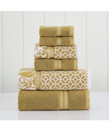 Modern Threads Trefoil Filigree 6-Piece Reversible Yarn Dyed Jacquard Towel Set - Bath Towels, Hand Towels, & Washcloths - Super Absorbent & Quick Dry - 100% Combed Cotton Gold Standard 100%