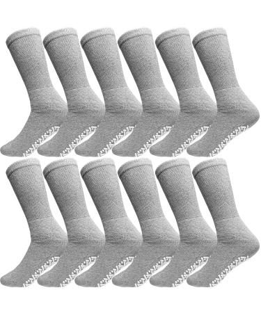 AMU Solutions 6 Pairs Non-Binding Loose Fit Crew Sock - Non-Slip Diabetic Socks for Men and Women 13-15 Gray