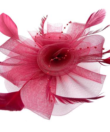 Ladies Feather Fasciantor Clip/Aliceband Hair Piece Weddings Races Royal Ascot (Burgundy) - Buy Online on GoSupps.com