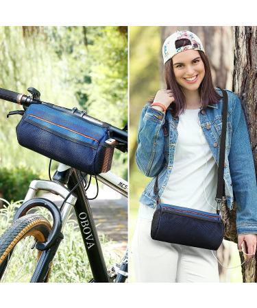 OBOVA Bike Handlebar Bag 3.3L Waterproof 8-Pocket with Rain Cover & Shoulder Strap | Bicycle Handlebar Pouch for Road & Mountain Bikes | Blue - Buy Online on GoSupps.com