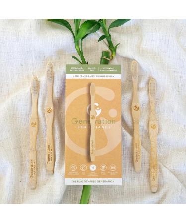 Generation For Change Plant-Based Toothbrush 4 Pack | Adult Soft Bamboo | Biodegradable Bristles | Eco-Friendly & Sustainable | Zero Waste - Buy Online on GoSupps.com