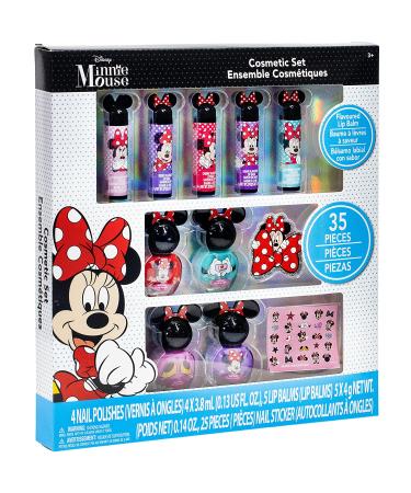 Minnie Mouse Sparkly Cosmetic Makeup Set - 35 Pcs for Girls | Lip Balm, Nail Polish, Stickers | Perfect for Parties & Makeovers | Birthday Gift (3+ Yrs) - Buy Online on GoSupps.com