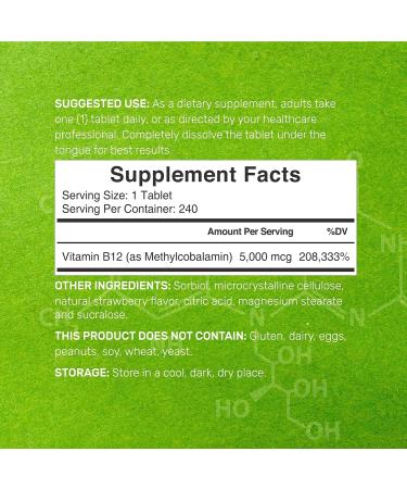 DEAL SUPPLEMENT Methyl B-12 Vitamins 5000mcg 240 Chewable Tablets | Strawberry Flavored for Energy & Brain Health | Vegetarian & GMO Free - Buy Online on GoSupps.com