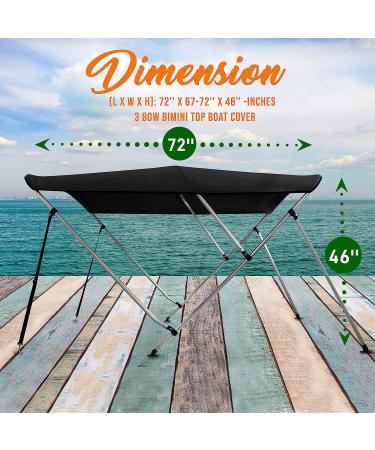 SereneLife 3 Bow Bimini Top Canvas Sun Shade Boat Canopy - Double Wall Aluminum Frame - 6'L x 46H x 79-84 Gray - Buy Online on GoSupps.com