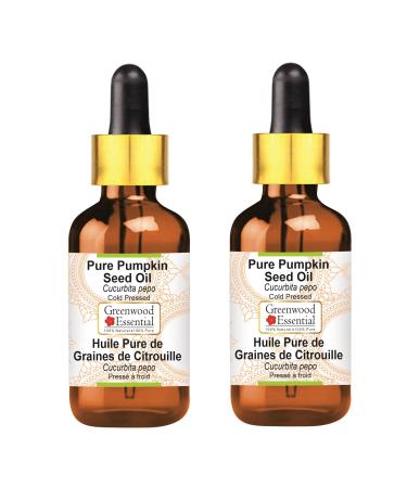 Greenwood essential natural pure pure seed oil (cucurbita pepo) with glass dropper natural therapeutic quality cold -pressed (pack of two) 100ml x 2 (6.76 oz)