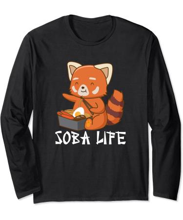 Soba Life Red Panda Japanese Food Anime Soba Noodles Long Sleeve T-Shirt
