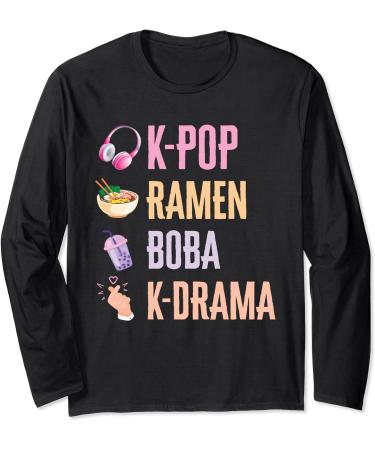 K-Pop Ramen Bubble Tea Boba Japanese Noodles Bowl Kpop Gift Long Sleeve T-Shirt