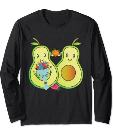 Ketogenic Diet Avocado Couple Flowers Cute Avocado Long Sleeve T-Shirt