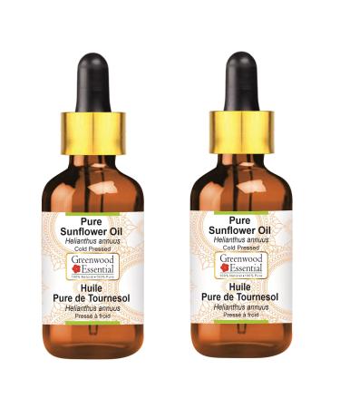 Greenwood essential natural sunflower oil (Helianthus Annuus) with glass dripper natural therapeutic quality cold -pressed (pack of Two) 100ml x 2 (6.76 oz)
