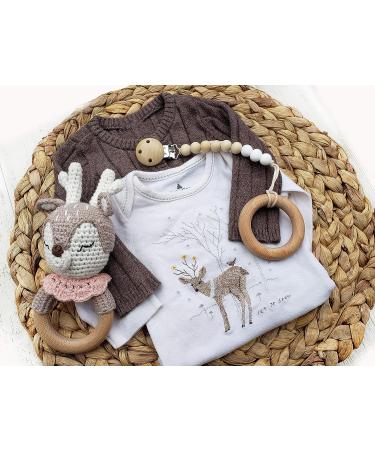Forest Friends Amigurumi Crochet Teether Toy Rattle - Natural Wooden Ring (Honey Deer) - Buy Online on GoSupps.com