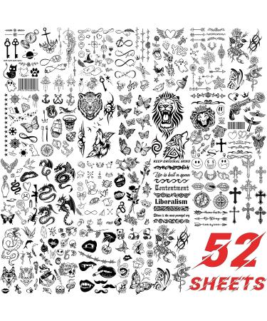 52 Tiny Small Temporary Tattoos for Kids & Adults - Tribal Animals, Butterflies, Anchors, Compass, Flowers - 3D Fake Tattoo Stickers for Neck, Arm, Hands - Cute Face Tattoo Kits - Buy Online on GoSupps.com