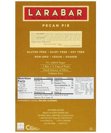 Larabar Pecan Pie 1.6 oz Bars - Gluten Free Vegan Fruit & Nut Bar 16 ct - Buy Online on GoSupps.com