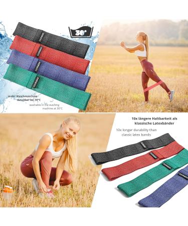 Fitness Band Set - Latex/Fabric Resistance Tapes & Training Book | Strength Training Booty & Yoga Bands - 4-Piece Set for Optimal Workouts - Buy Online on GoSupps.com