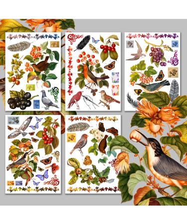 Decoupage Paper Pack (15 Sheets 8"x11") Birds and Flowers Last Century HANATABA Vintage Art Deco Styled Ephemera Pictures for Decoupage Craft and Scrapbooking Thirteen