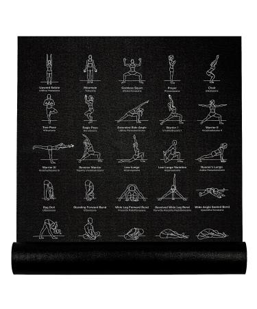NewMe Fitness Yoga Mat for Women and Men - Large, 5mm Thick, 68 Inch Long, Non Slip Exercise Mats w/ 70 Printed Yoga Poses for Pilates, Workout and Stretching - Home and Gym Essentials Black