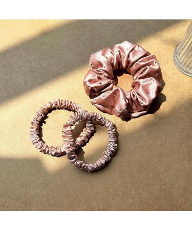 Luxury Silk Skinnie Hair Bobbles Scrunchies - Set of 3 | 100% Pure Mulberry Silk | 22 Momme | Hair Friendly & Elastic | Luxury Diamonds Color - Buy Online on GoSupps.com