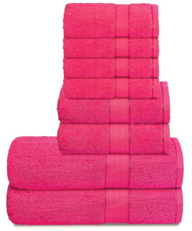 GLAMBURG 700 GSM Premium 8-Piece Towel Set - Contains 2 Bath Towels 30x54, 2 Hand Towels 16x28, 4 Wash Cloths 13x13 - Luxury Hotel & Spa Quality - Durable Ultra Soft Highly Absorbent - Hot Pink 8 Pack Pink
