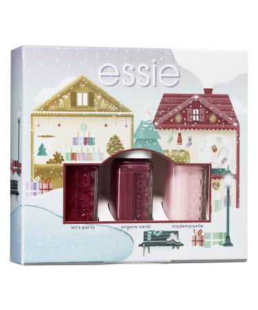 essie Christmas Nail Polish Set - Christmas Trio Kit No. 42 angora cardi Dark Red No. 13 mademoiselle Nude No. 635 lets party Red 5 ml