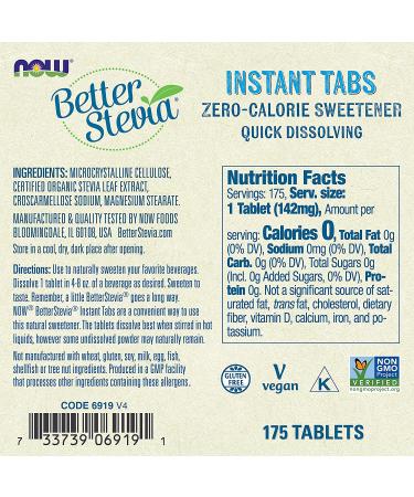 Now Foods Better Stevia Instant Tabs - 175 Natural Sweetener Tablets - Buy Online on GoSupps.com