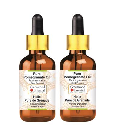 Greenwood essential natural pomegranate oil (Punica granatum) with glass dripper Natural -pure therapeutic quality cold -pressed (Pack of Two) 100ml x 2 (6.76 oz)
