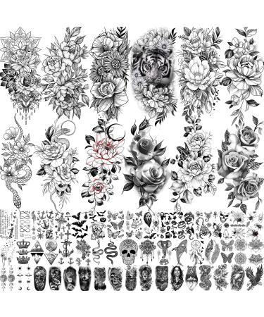 61 Sheets FANRUI Moon Peony Flowers Temporary Tattoos For Women Girls Arm Sleeve Thigh  Waterproof Realistic Rose Floral Tattoo Sticker Adults  Bulk Temp Long Lasting Fake Tattoos That Look Real Snake