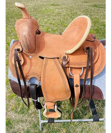 Western Kids Horse Ranch Saddle | Genuine Leather Hard Seat | Serpentine Tooled | Black Laces | Premium Quality - Buy Online on GoSupps.com