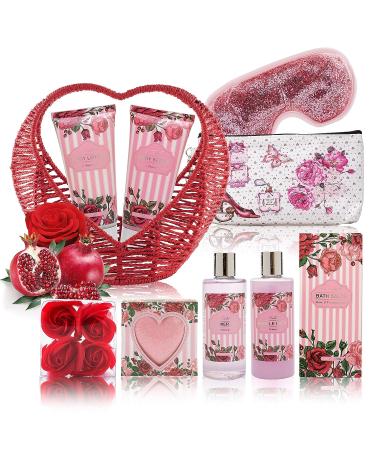 Rose Pomegranate Spa Gift Set for Her | Mother's Day & Birthday Relaxing At-Home Spa Kit with Body Lotion, Bath Bomb, Bubble Bath & More - 14 Pc Set - Buy Online on GoSupps.com