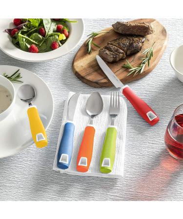 Special Supplies 5-Piece Adaptive Utensils Set - Non-Weighted, Non-Slip Handles for Hand Tremors, Arthritis, Parkinson's, Elderly Use - Stainless Steel Knife, Rocker Knife, Fork, Spoons - Colored - Buy Online on GoSupps.com