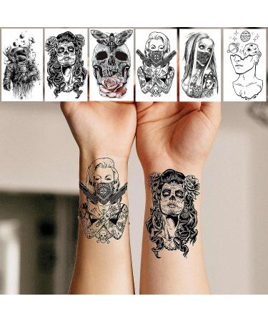 3D Black Skull & Rose Temporary Tattoos | Waterproof Arm & Neck Tattoos for Men & Women - Shegazzi - Buy Online on GoSupps.com
