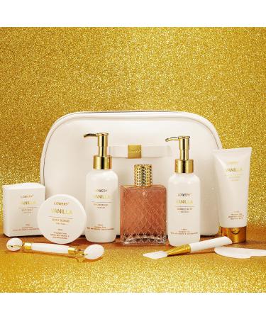 Valentines Day Gifts for Women Vanilla Spa Gift Basket for Women - Self Care Kit Bath Set with Shower Gel Bubble Bath Perfume Gua Sha Jade Roller - Birthday Gift Set for Women Mom Mother's Day - Buy Online on GoSupps.com