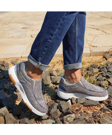 OrthoComfoot Women Canvas Slip On Shoes - Arch Support Loafers for Plantar Fasciitis Relief - Grey Blue - Size 9 W - Buy Online on GoSupps.com