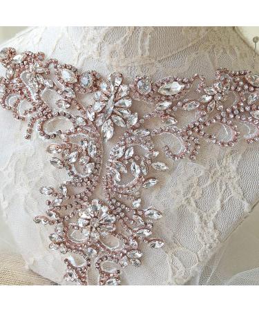Sparkle Rhinestone Applique Beaded Patch for Wedding Dress - Rose Gold Crystal Neckline Accessory - Buy Online on GoSupps.com