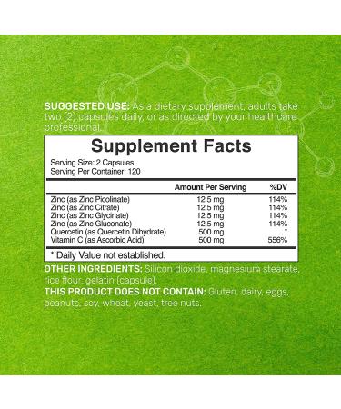 Zinc Quercetin 500mg with Vitamin C | Ultimate Immune Support Supplement | 240 Capsules | 4-Month Supply - Buy Online on GoSupps.com