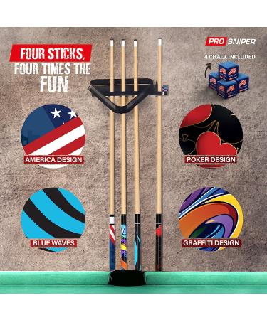 ProSniper Pool Cue Set - 4 Canadian Maple Wood Cues with Chalk - Durable & Unique Design for Professional Billiard Players - Buy Online on GoSupps.com