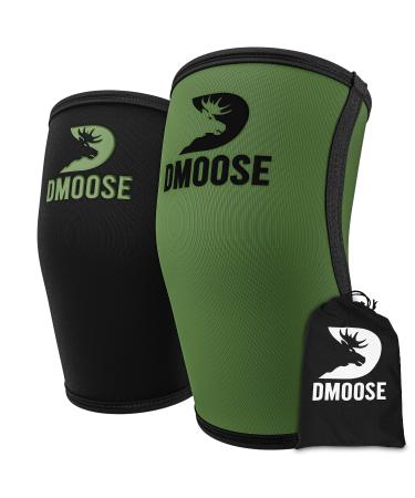 DMoose Elbow Sleeves 5mm Neoprene Elbow Support for Weightlifting Powerlifting & Tendonitis Relief. USPA Approved. Strong & Durable for Men & Women. Reversible Design Reinforced Stitching Sleeves X-Large Black-Green