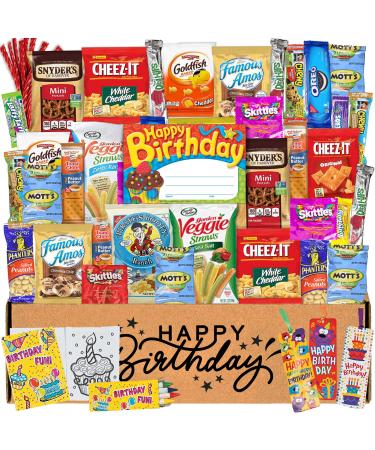 Birthday Gift Basket Care Package (45 Count) Snacks Food Cookies Chips Candy Party Variety Gift Box Pack Assortment Basket Bundle Mix Bulk Sampler Treat College Students Kids Teens Office School
