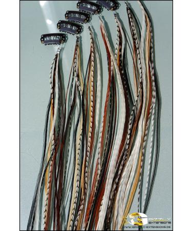 Grizzly Extensions ClipIn Feather Extensions Natural+White for brown hair