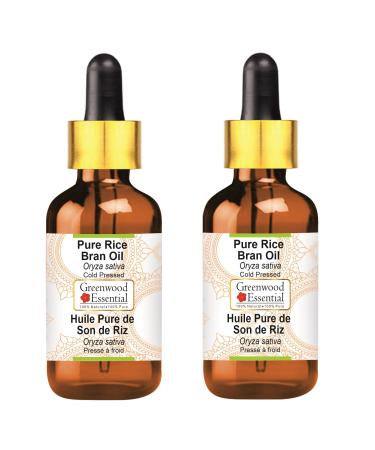 Greenwood Essential Pure Rice Bran Oil (Oryza Sativa) with Glass Dropper Cold Pressed (Pack of Two) 100ml X 2 (6.76 oz) 1.69 Fl Oz (Pack of 4)