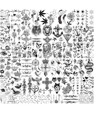 GOROMON 52 Sheets Skull Tiger Lion Temporary Tattoos For Women Neck Kids Face, 3D Waterproof Cute Tiny Small Fake Tattoo Stickers For Men Adults, Acnhor Skeleton Halloween Infinity Tatoo Kits Sets