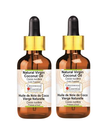 Greenwood essential natural pure virgin coconut oil (cocos nucifera) with glass dripper natural pure therapeutic quality cold -pressed (pack of Two) 100ml x 2 (6.76 oz)